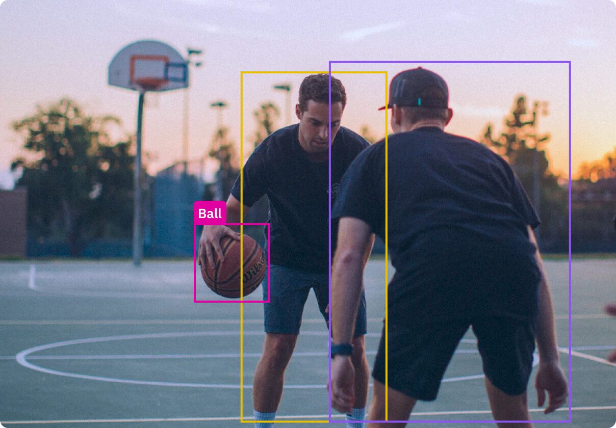 Image detection example - basket players with ball outlined
